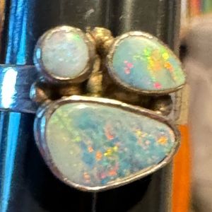Opal Freeform 3 stone sterling silver ring